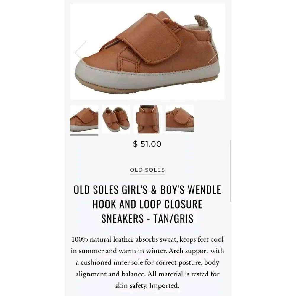 Old Soles Girl's & Boy's Wendle Hook and Loop Closure Sneakers Size 2 3/6 Mos